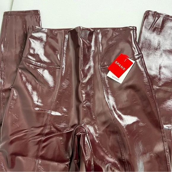SPANX High-Shine Faux Leather Leggings in Burgundy - Picture 7 of 16